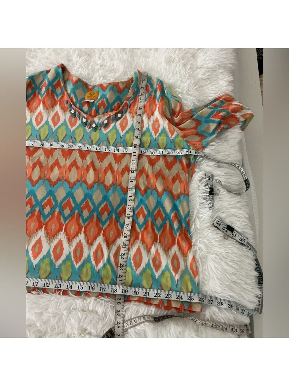 Ruby Rd. Woman Ikat Print Embellished V-Neck 3/4 Sleeve Top – size 2X - Picture 5 of 13